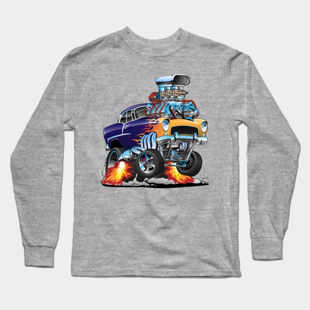 Classic Fifties Hot Rod Muscle Car Cartoon Long Sleeve T-Shirt by hobrath